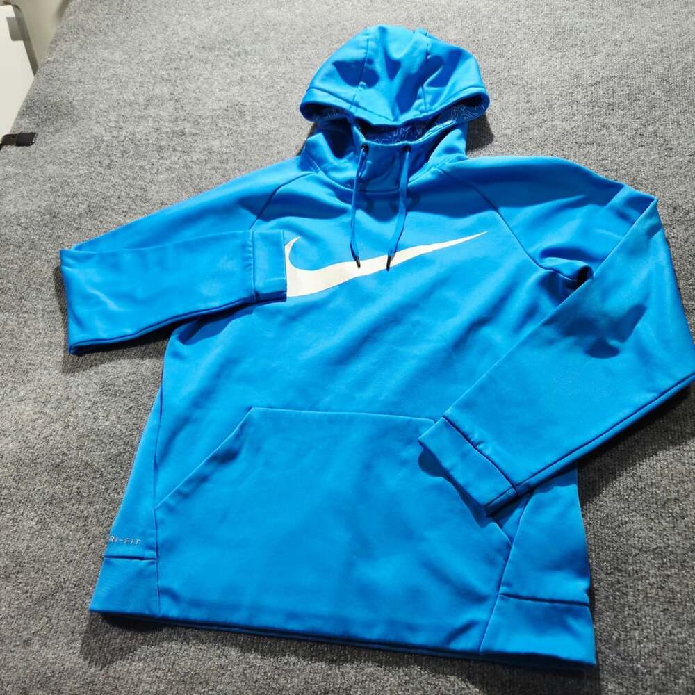 Nike Dri-Fit Hoodie Size M Blue Swoosh Logo Athletic Sweatshirt